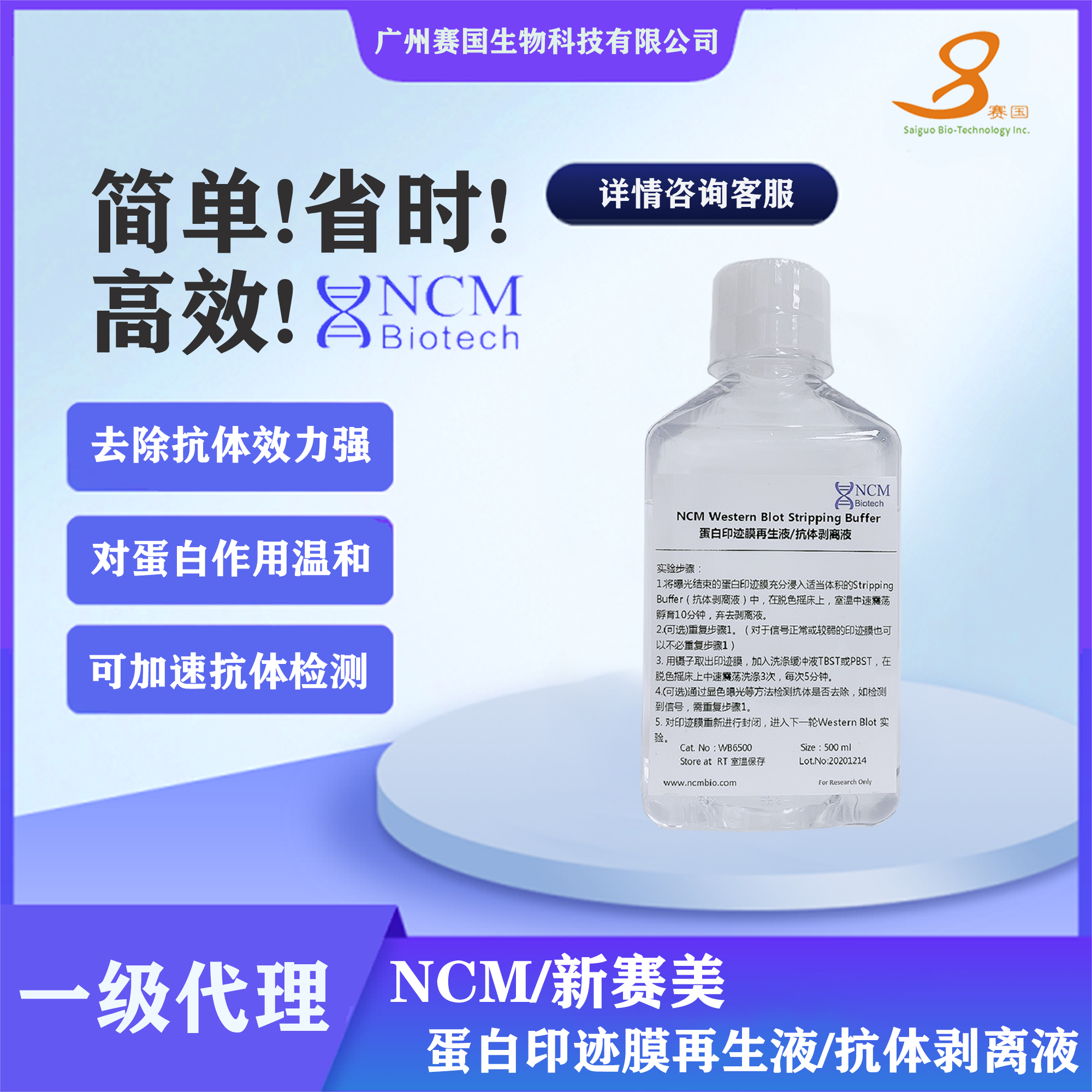 NCM/新賽美 蛋白印跡膜再生液/抗體剝離液-500ml